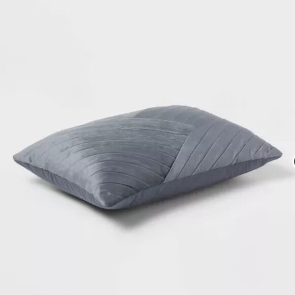 Threshold Luxe Oblong Velvet Pleated Decorative Pillow Slate Blue 14" x 20" NWT - Picture 4 of 4
